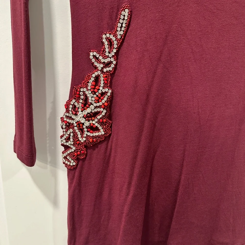 Sky Clothing Dress with crystals and slit Size Small Burgundy Maroon Color - Picture 7 of 7